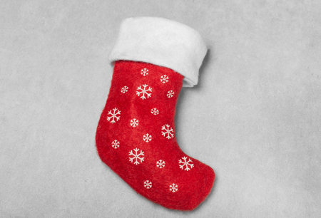 red christmas stocking for gifts top viewの写真素材