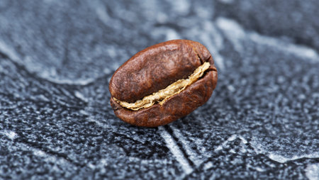 freshly roasted coffee bean, close-up on dark backgroundの写真素材