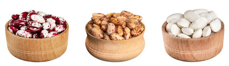 beautiful white and red beans in a wooden bowlの写真素材