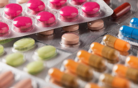 Close-up of pharmaceutical drugs in blister packs.