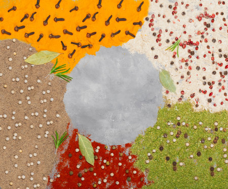 bright background of spices: turmeric, paprika and black pepper.の写真素材