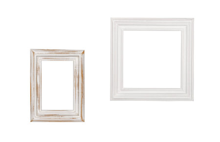 white wooden photo frames on white backgroundの写真素材