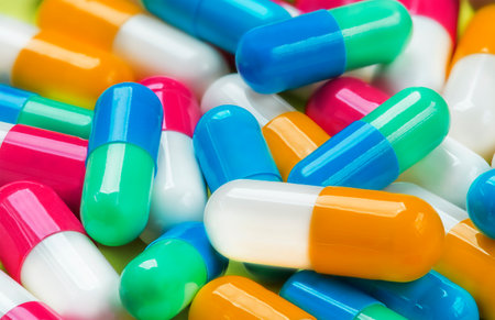 Close-up of pills of different colors. Pharmaceutical healthcare concept.の写真素材