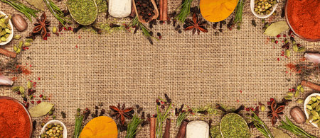 Background of various oriental spices. Top view.の写真素材