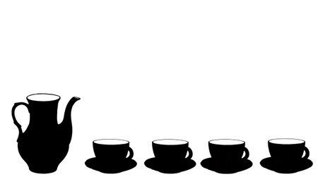 Black silhouette of tea set, creative design.の写真素材