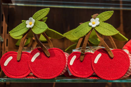 baskets similar to cherries are made of clothの写真素材