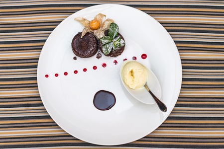 Warm dessert chocolate cakeの写真素材
