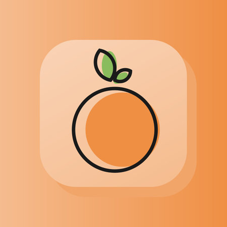 3d square button orange fruit outline icon, orange color citrus . Flat symbol sign vector illustration isolated on orange background. Healthy nutrition conceptのイラスト素材
