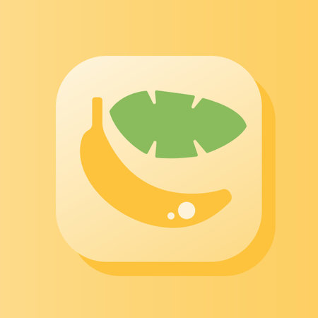 Banana fruit 3d button outline icon. Healthy nutrition concept. Flat symbol sign vector illustration isolated on yellow backgroundのイラスト素材