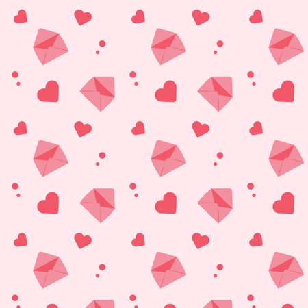 Love letters seamless pattern with envelope and heart for printing on wrapping. Vector illustration