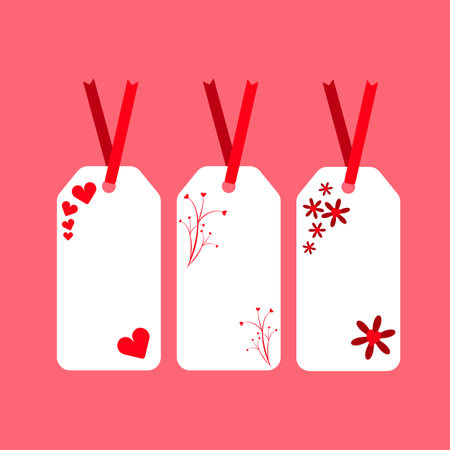 Set of blank labels, gift tag for a present with love decorates, hearts and flowers. Vector illustrationのイラスト素材