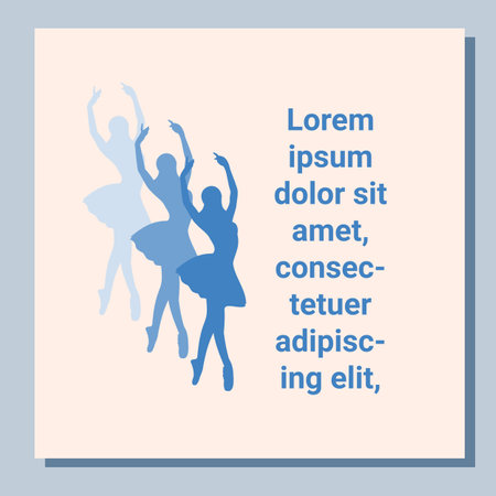 Theatre ticket design. Ballet flyer template. Ballerina silhouette in the tutu and pointe shoe with butterfly. Blue card design. Vector illustrationのイラスト素材