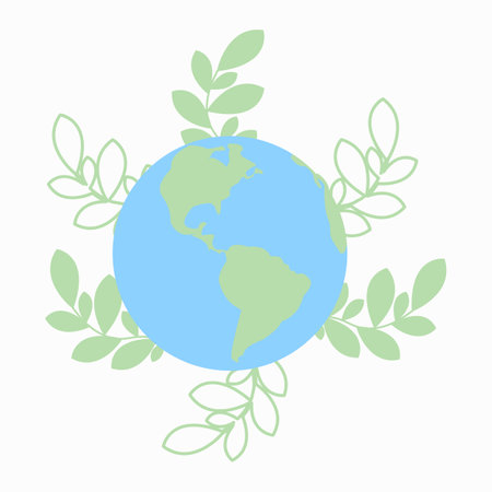 Vector illustration of Earth globe with green leaves, recycle leaves. Concept of World Environment Day, save the Earth, Earth dayのイラスト素材