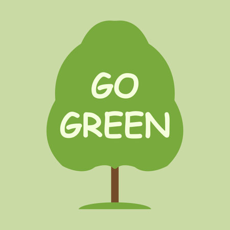 Green tree with lettering Go Green. Poster, card, label, and banner design ecology theme. Vector illustrationのイラスト素材