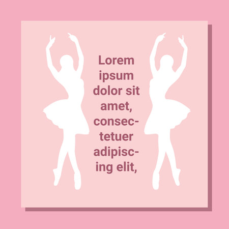 Theatre ticket design. Ballet flyer template. Ballerina silhouette in the tutu and pointe shoe. Pink card design with copy space text. Vector illustrationのイラスト素材
