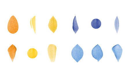 A set of vector illustrations featuring watercolor petals in various shapes and colors. Perfect for design, illustrations, and environmental conservation infographics.のイラスト素材
