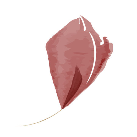 A single botanical leaf painted with watercolor techniques. The artwork displays a reddish-brown color palette with soft blending and a distinct stem. It is presented on a clean white background.のイラスト素材