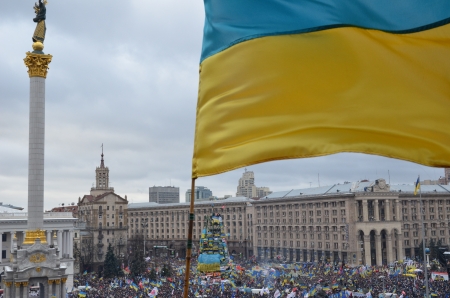 Kiev, Ukraine - December 08 2013  Continuous mass protest against the policy of the Ukrainian government and President took place over again in the capital Kyiv on the 8th December 2013 のeditorial素材