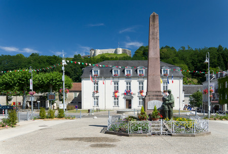 The central square of the French town Mauleon-licharre is photographed in summer のeditorial素材