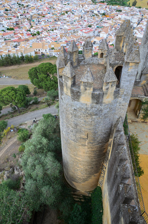 An ancient castle sits above the town of Almodovar on the top of a sheer-walled rockのeditorial素材