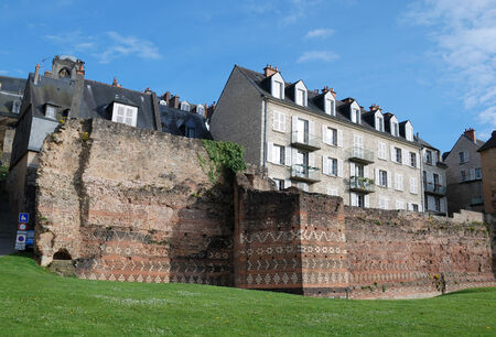 The ruinous roman boundary wall is a landmark of the French city Le Man の写真素材