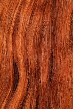 Long red natural hair is photographed close-up の写真素材