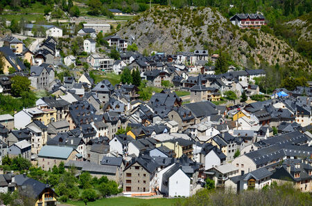 Panticosa is a charming village with traditional large stone houses and steep narrow streets の写真素材