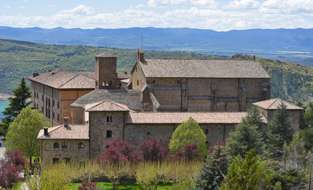 The Monastery of San Salvador of Leyre is one of the most important religious center and a place of Roman Catholic pilgrimage in Spain. It is located at the foot of the mountain range.の写真素材