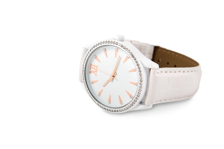 Women's watches with crystals isolated on a white background.の写真素材