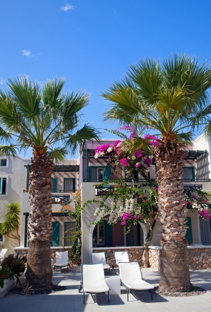 View of the building of the hotel, Greece, Santorini islandのeditorial素材