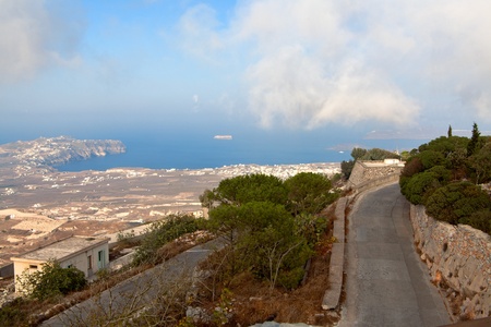 Road with views of the sea, Santorini, Greekの写真素材
