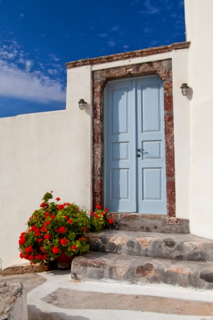 Flowers in entrance to the house, Greece, Santoriniの写真素材
