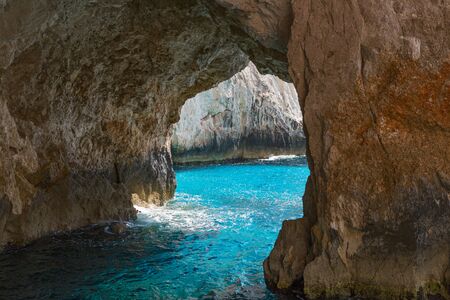 Blue Caves on Zakinthos - the southernmost island of the Ionian archipelago in Greece.の写真素材