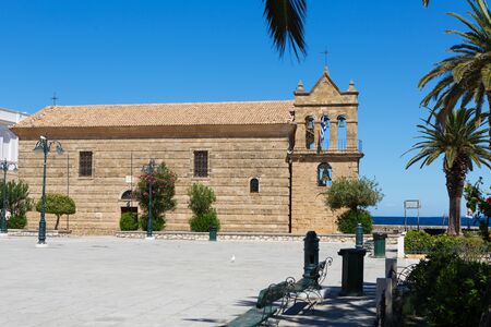 Byzantine church with belfry in the town of Zakynthos, Greeceの写真素材