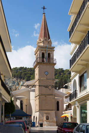 Streets Of Zakynthos, Greece. The Christian Church clockの写真素材