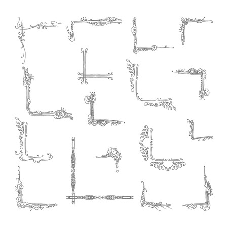 set of decorative corners. vector illustration on white backgroundのイラスト素材