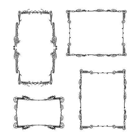 Set of decorative vintage frames. graphic drawn by hand vector illustration on white backgroundのイラスト素材