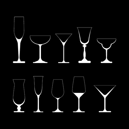 set of wine glasses. vector illustration on black backgroundのイラスト素材