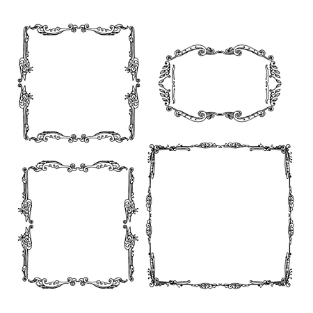 Set of decorative vintage frames. graphic drawn by hand vector illustration on white backgroundのイラスト素材