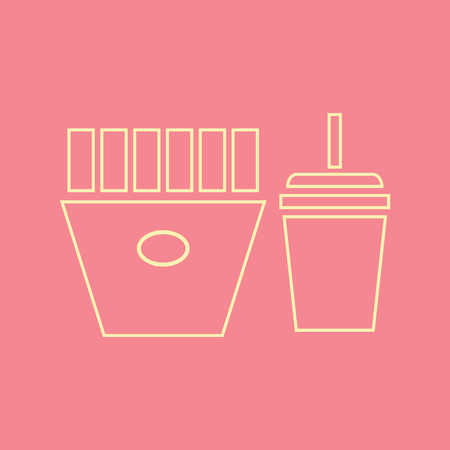 french fries and soda water. fast food icon .vector illustration on pink backgroundのイラスト素材