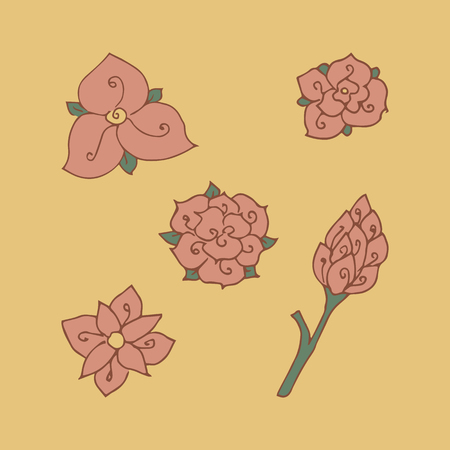 Set of floral design elements. hand-drawn vector illustrationのイラスト素材