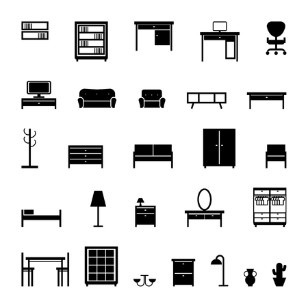 furniture icons set. black and white vector illustrationのイラスト素材