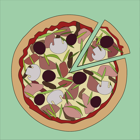 Pizza with mushrooms. vector illustrationのイラスト素材