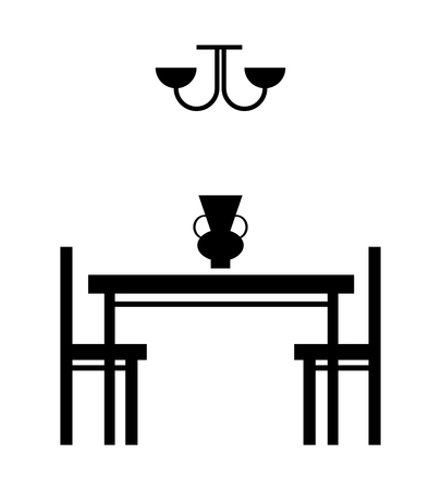 kitchen table and chairs  icon. black and white vector illustrationのイラスト素材