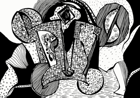 Abstract graphic composition with different textures. hand-drawn black and white vector illustrationのイラスト素材