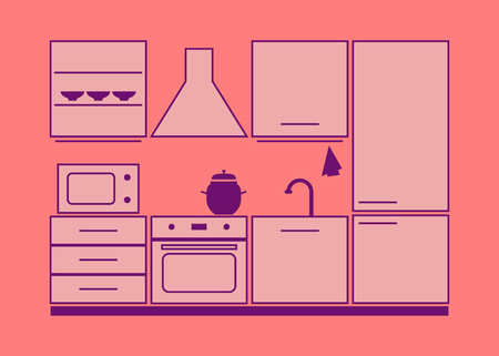 kitchen furniture set. pink vector illustrationのイラスト素材