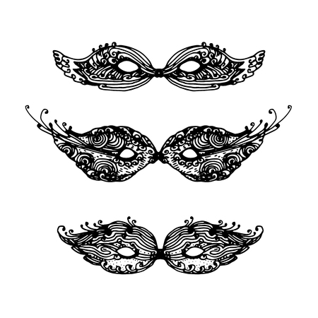 carnival masks set. hand-drawn vector illustration on white backgroundのイラスト素材