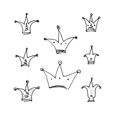 crowns set. hand-drawn vector illustration on white backgroundのイラスト素材
