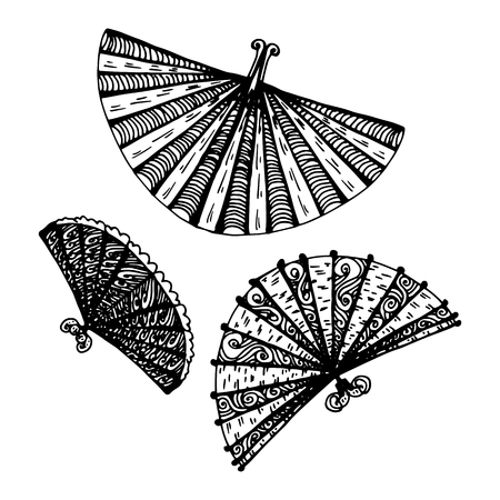 fans set. hand-drawn vector illustration on white backgroundのイラスト素材