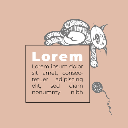 cat character drawn by hand vector illustration with space for textのイラスト素材